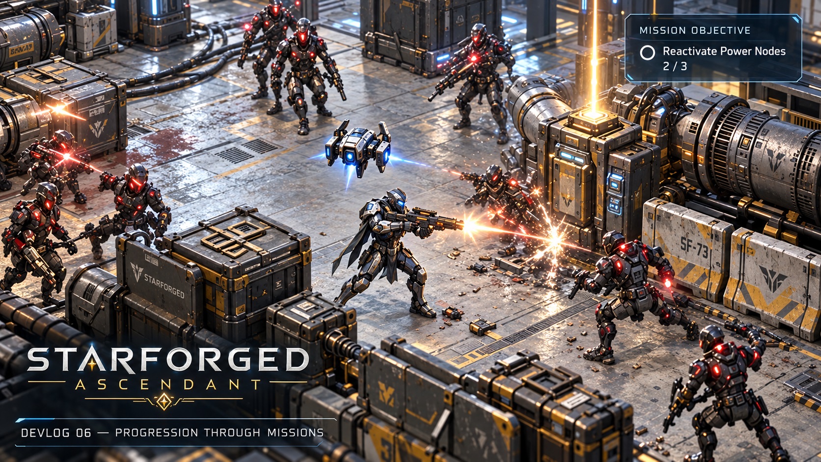 A Character and Drone assaulting a Power Node