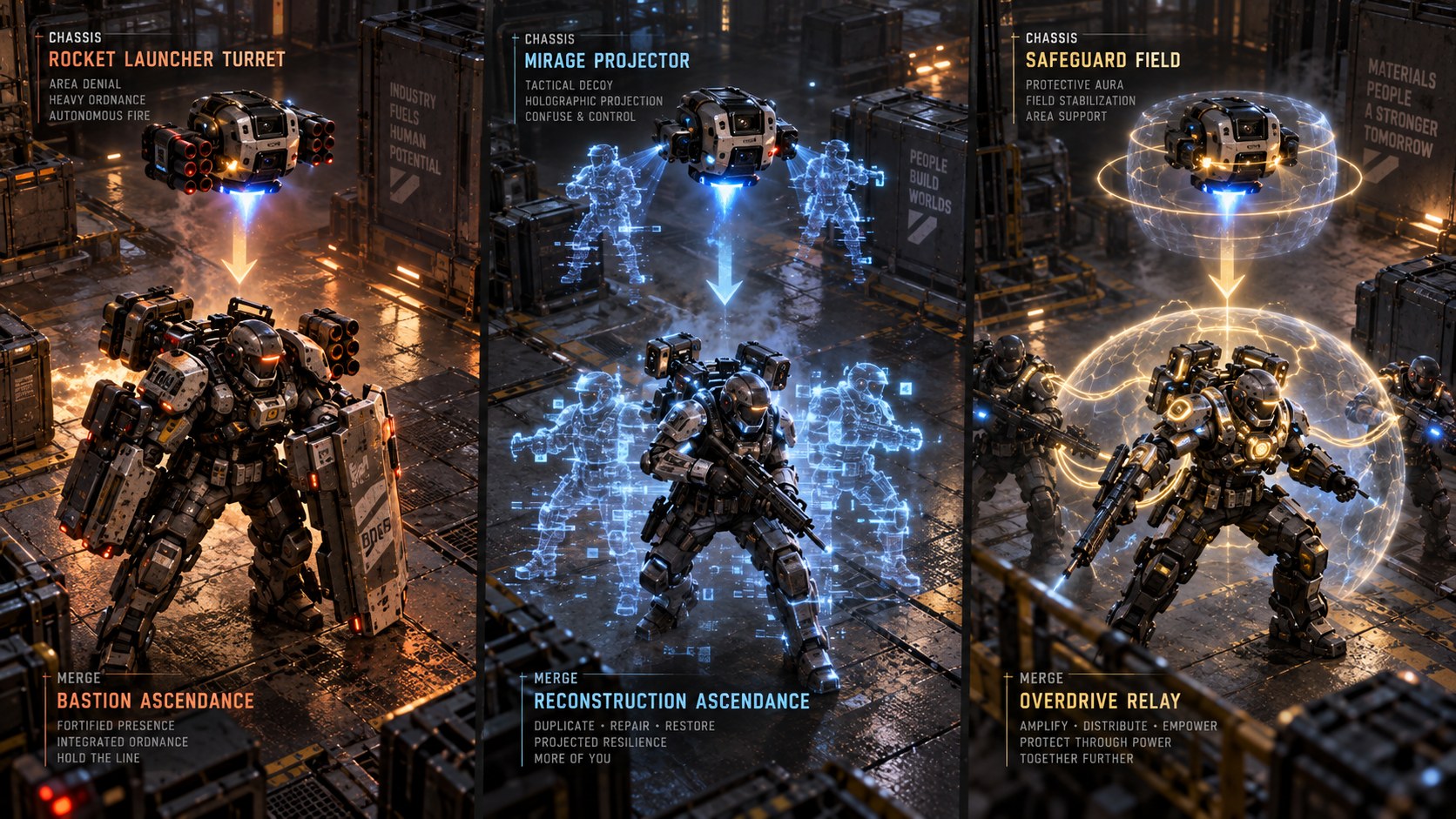 Each Drone Chassis connects to a different Merge ability